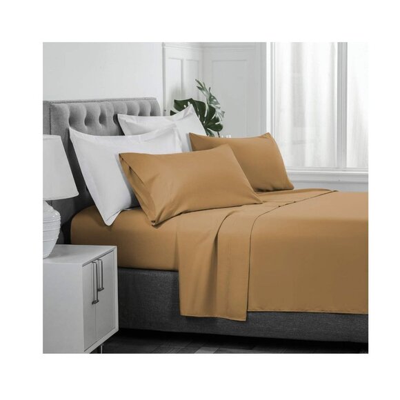 BASIC CHOICE Solid Color Deep Pocket 6pcs Brown Sheet Set FULL - Picture 2 of 4
